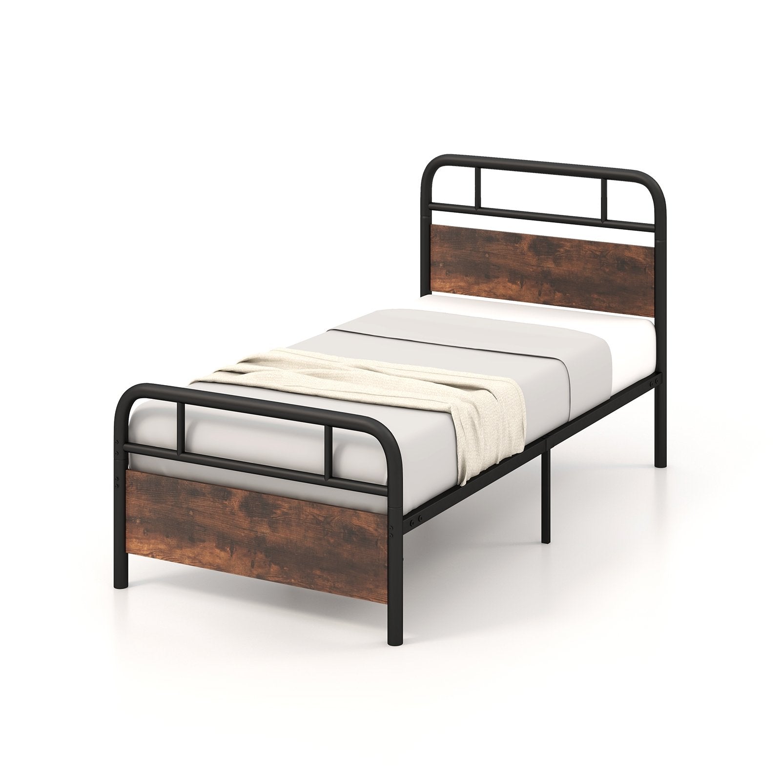 Twin/Full/Queen Size Bed Frame with Industrial Headboard-Twin Size, Black Simple Bed Frame   at Gallery Canada