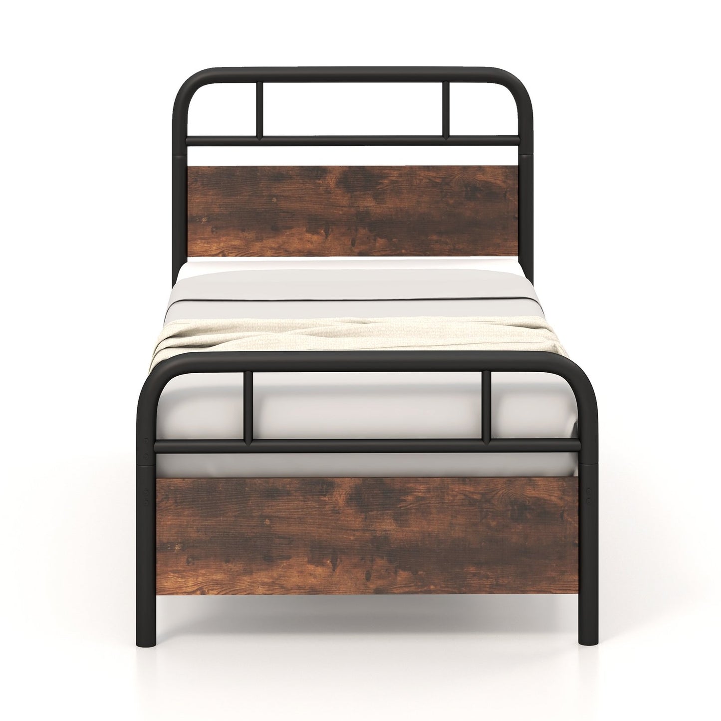 Twin/Full/Queen Size Bed Frame with Industrial Headboard-Twin Size, Black Simple Bed Frame   at Gallery Canada