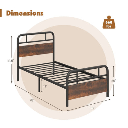 Twin/Full/Queen Size Bed Frame with Industrial Headboard-Twin Size, Black Simple Bed Frame   at Gallery Canada