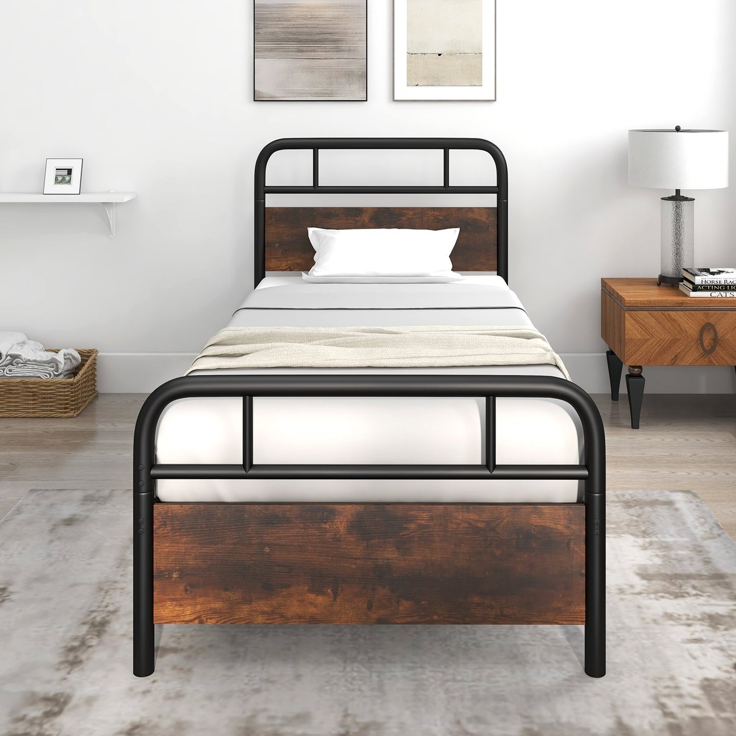 Twin/Full/Queen Size Bed Frame with Industrial Headboard-Twin Size, Black Simple Bed Frame   at Gallery Canada