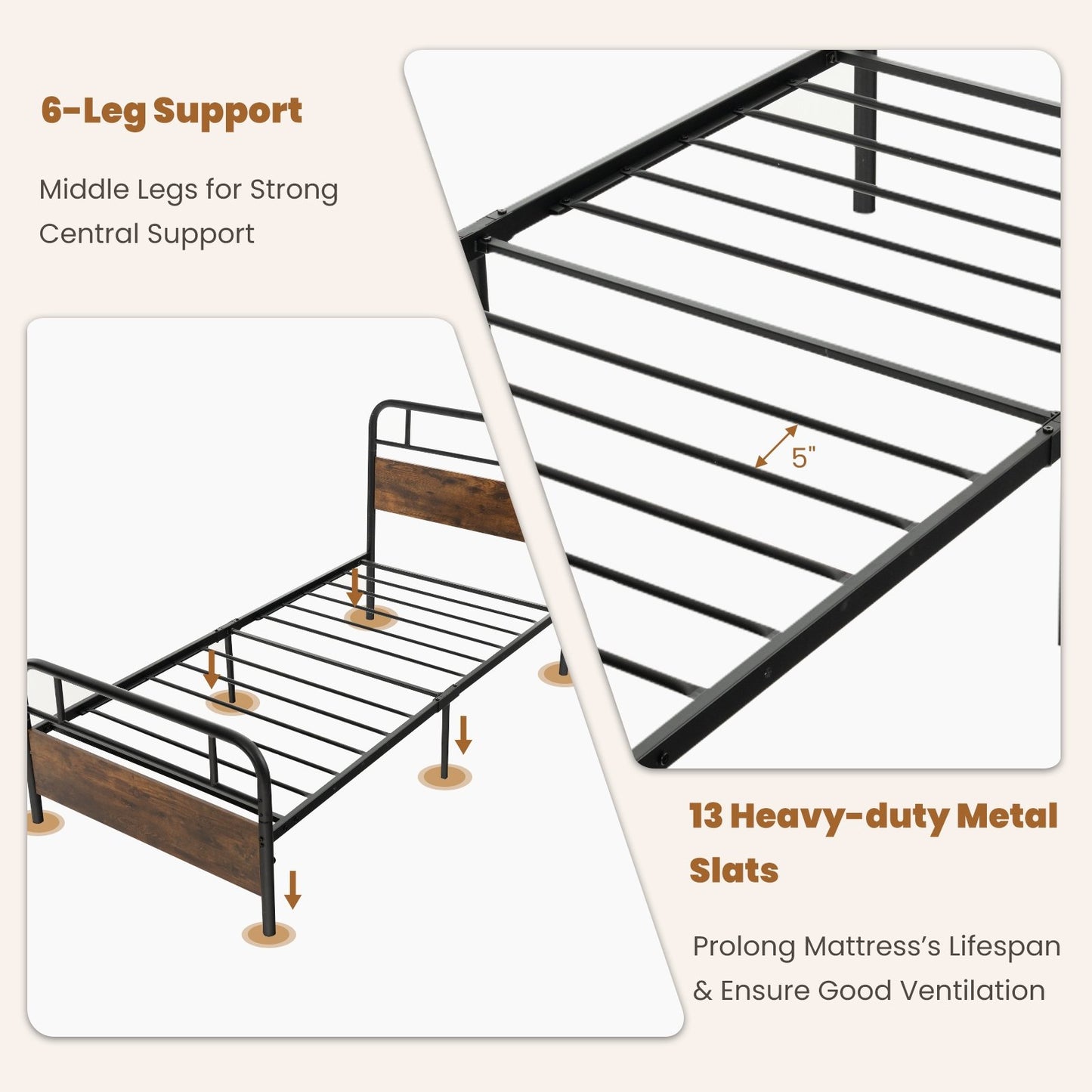 Twin/Full/Queen Size Bed Frame with Industrial Headboard-Twin Size, Black Simple Bed Frame   at Gallery Canada