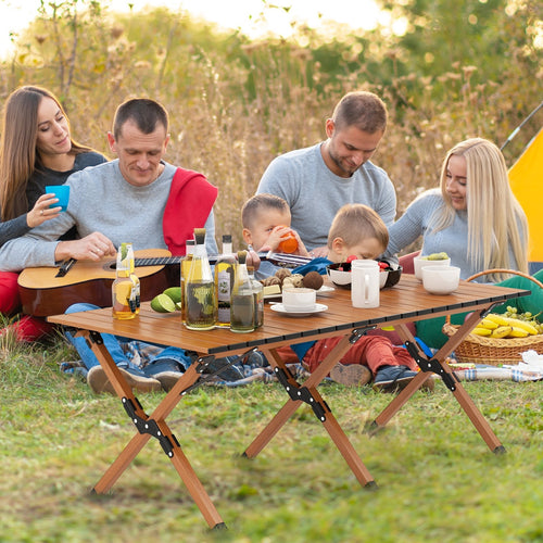 Folding Lightweight Aluminum Camping Table with Wood Grain-L, Natural