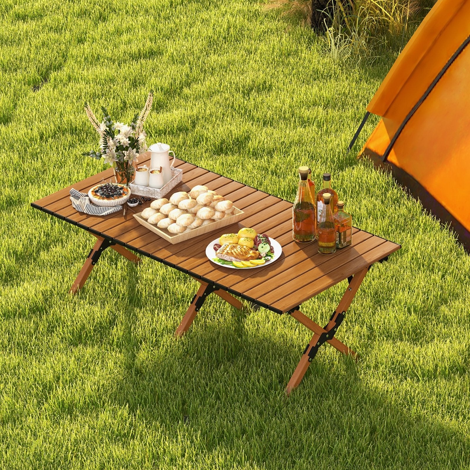 Folding Lightweight Aluminum Camping Table with Wood Grain-L, Natural Camping Furniture   at Gallery Canada