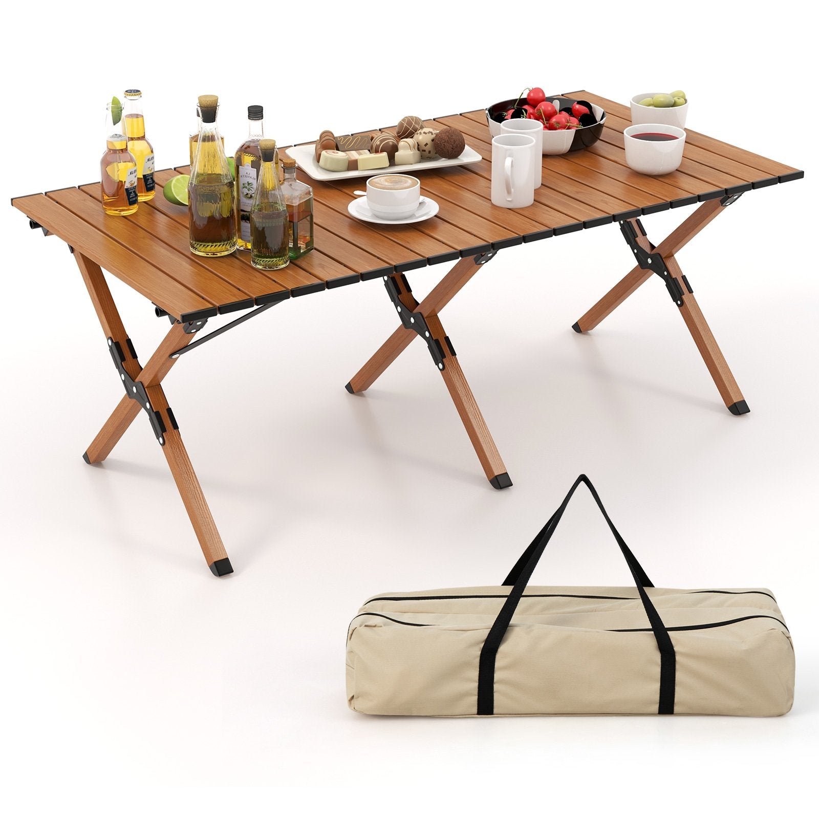 Folding Lightweight Aluminum Camping Table with Wood Grain-L, Natural Camping Furniture   at Gallery Canada