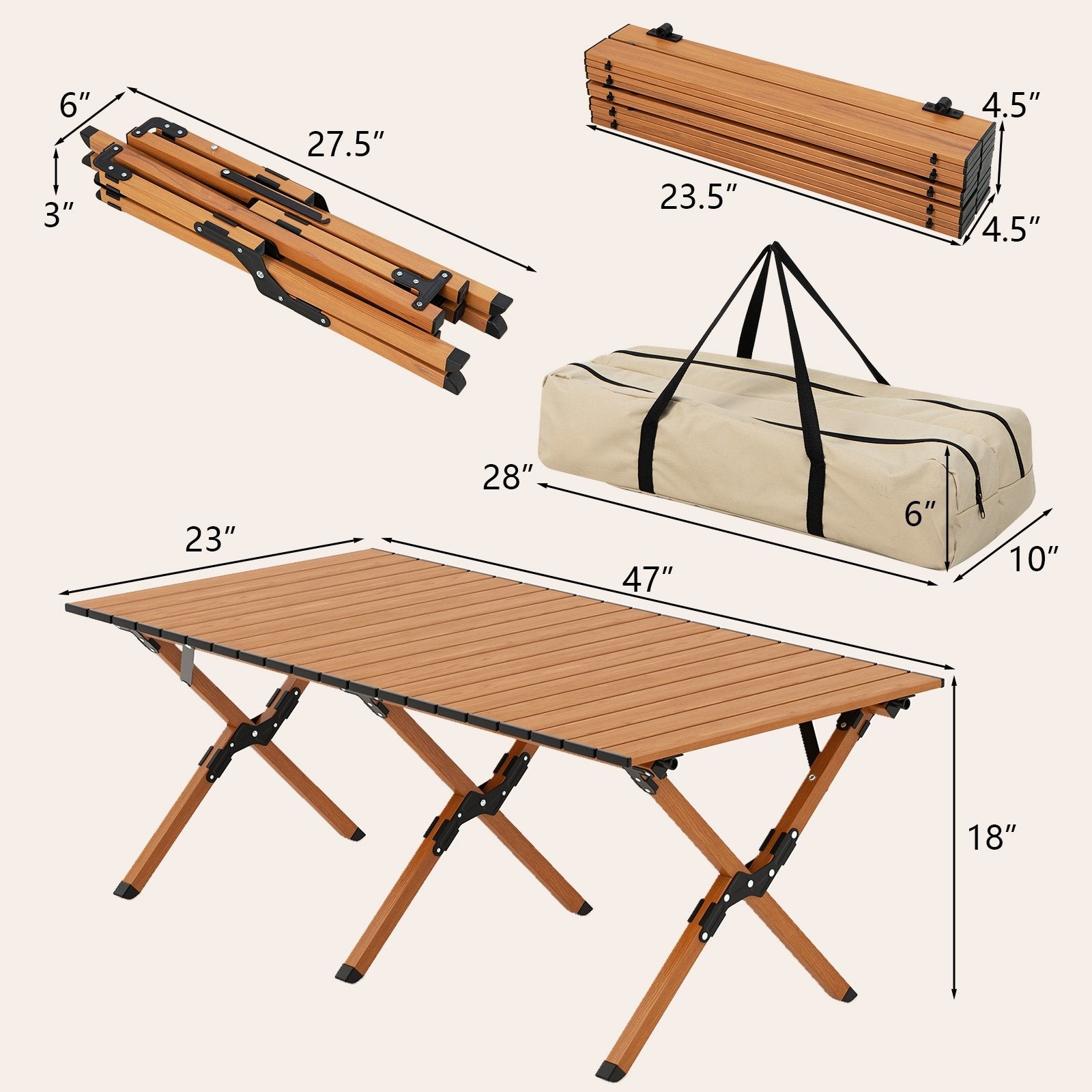 Folding Lightweight Aluminum Camping Table with Wood Grain-L, Natural Camping Furniture   at Gallery Canada