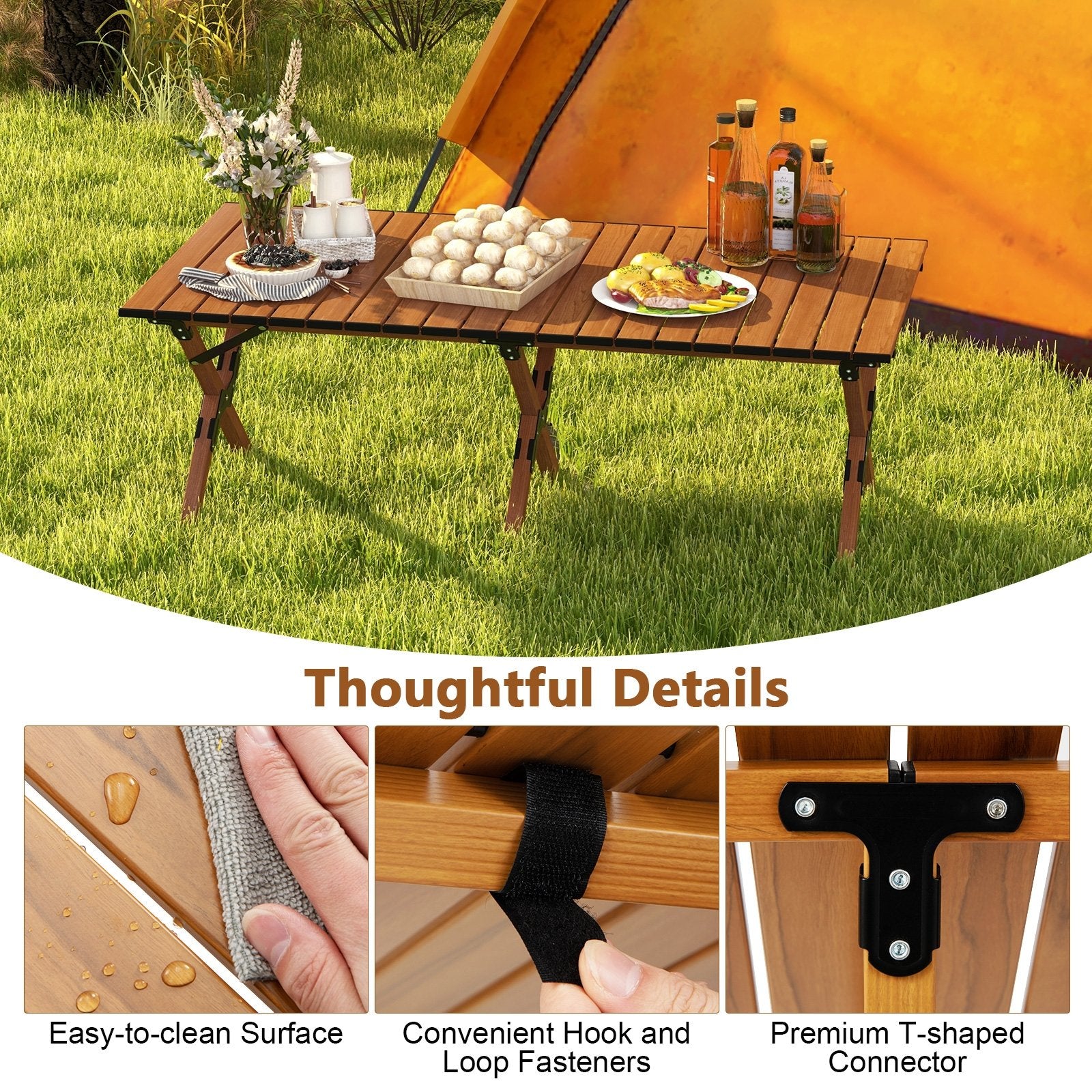 Folding Lightweight Aluminum Camping Table with Wood Grain-L, Natural Camping Furniture   at Gallery Canada