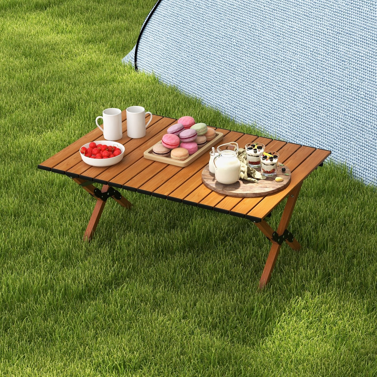 Folding Lightweight Aluminum Camping Table with Wood Grain-M, Natural Camping Furniture   at Gallery Canada