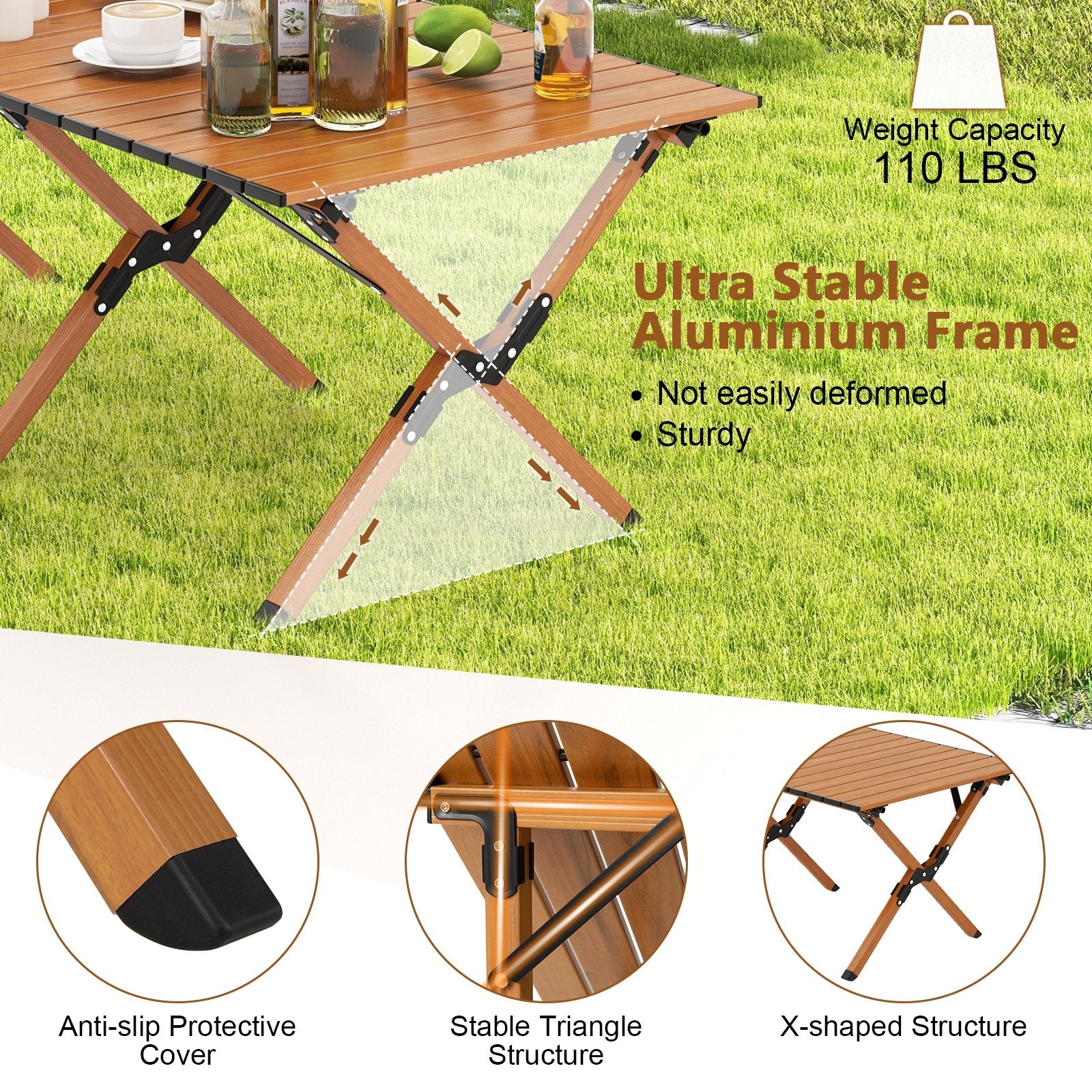 Folding Lightweight Aluminum Camping Table with Wood Grain-L, Natural Camping Furniture   at Gallery Canada