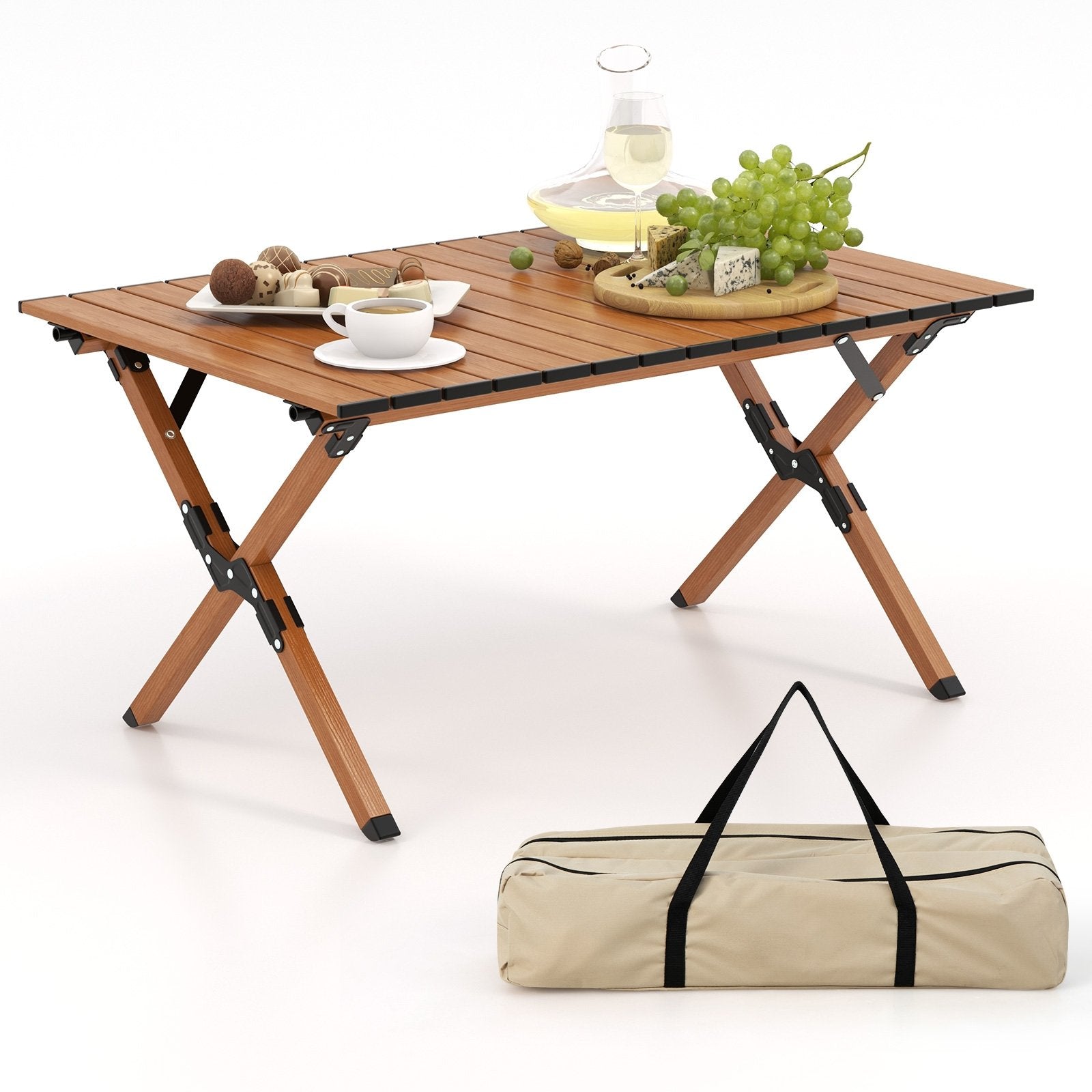 Folding Lightweight Aluminum Camping Table with Wood Grain-M, Natural Camping Furniture   at Gallery Canada