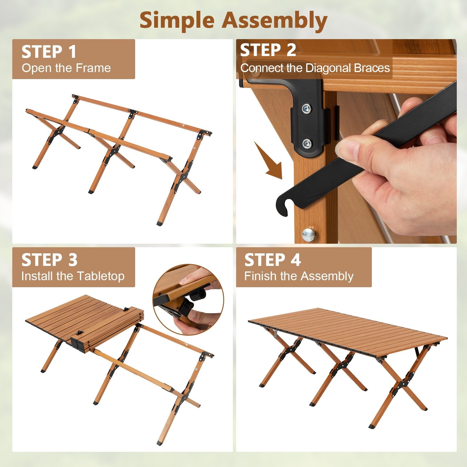 Folding Lightweight Aluminum Camping Table with Wood Grain-L, Natural Camping Furniture   at Gallery Canada