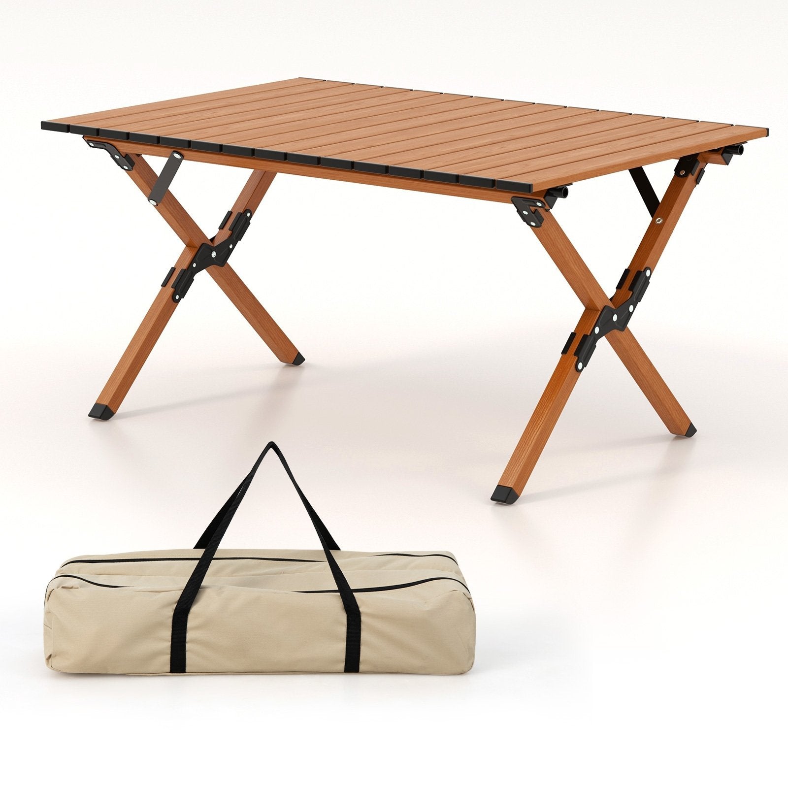 Folding Lightweight Aluminum Camping Table with Wood Grain-M, Natural Camping Furniture   at Gallery Canada