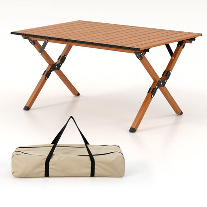 Folding Lightweight Aluminum Camping Table with Wood Grain-M, Natural Camping Furniture   at Gallery Canada