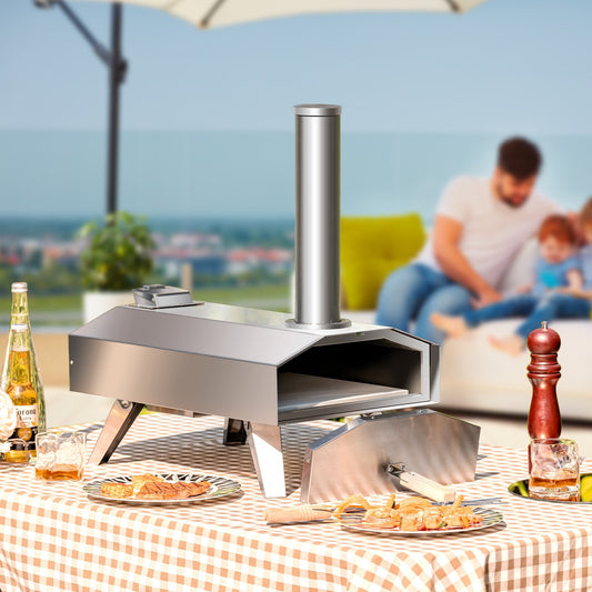Portable Stainless Steel Outdoor Pizza Oven with 12 Inch Pizza Stone, Silver - Gallery Canada