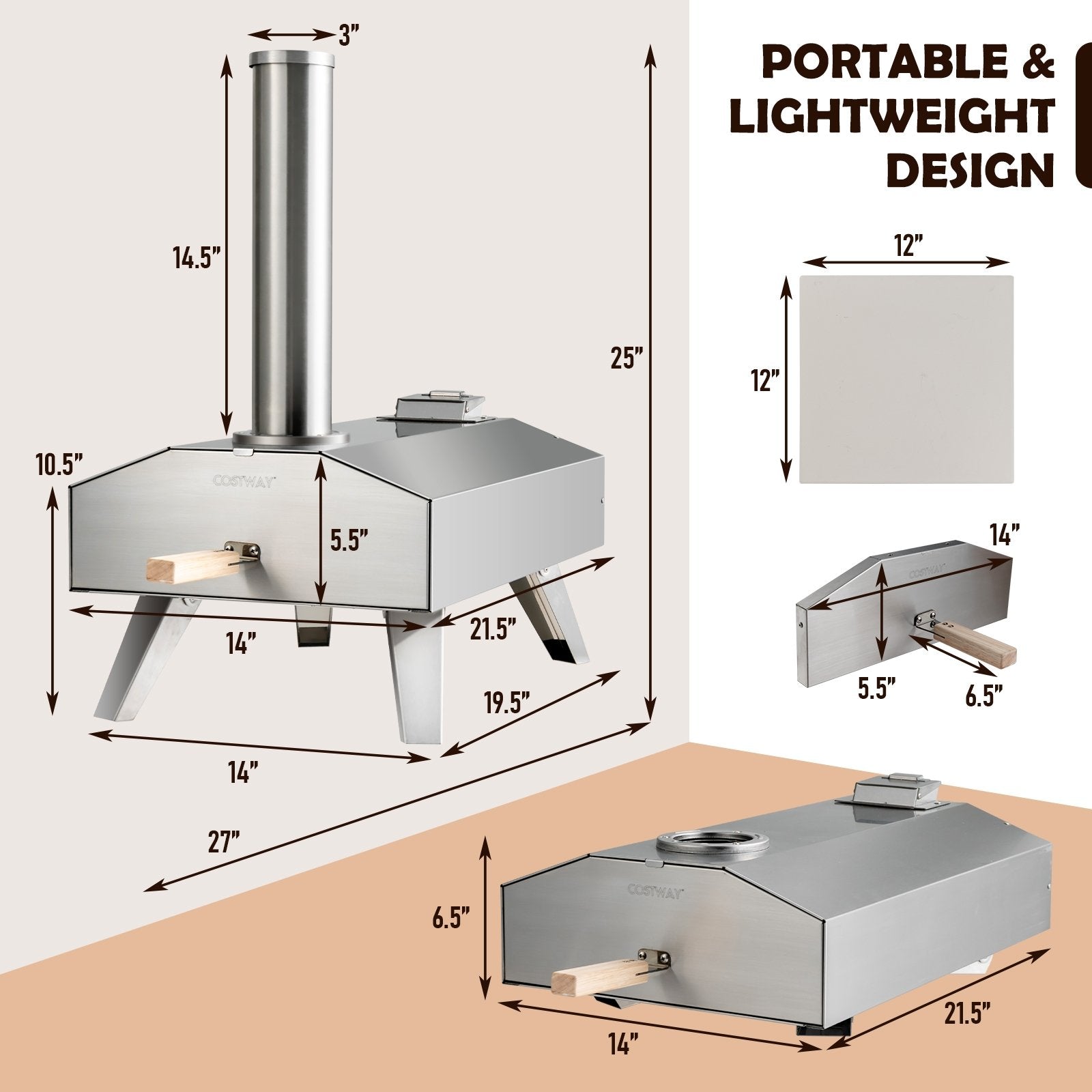 Portable Stainless Steel Outdoor Pizza Oven with 12 Inch Pizza Stone, Silver Outdoor Grills   at Gallery Canada