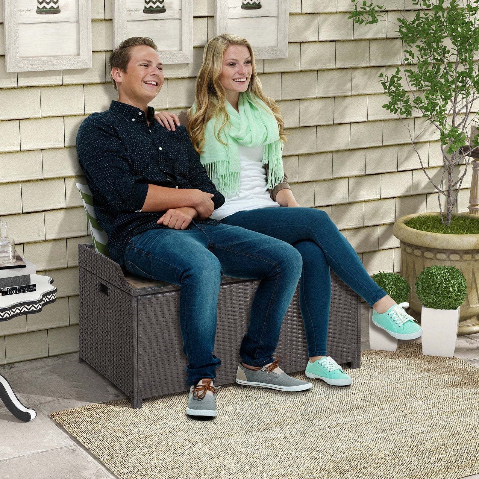 45 Gallon Outdoor Storage Bench with Zippered Liner, Brown Sheds & Outdoor Storage   at Gallery Canada