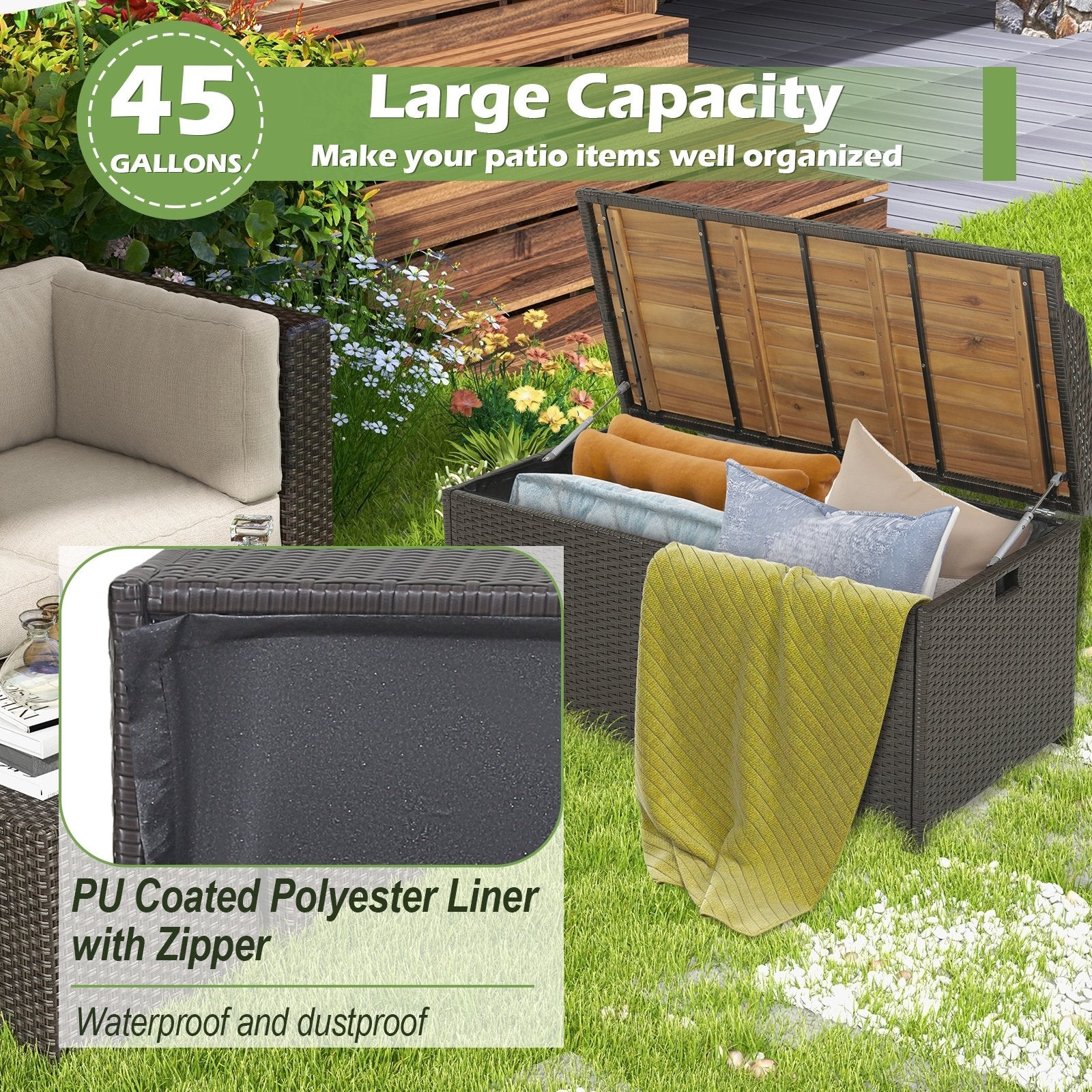 45 Gallon Outdoor Storage Bench with Zippered Liner, Brown Sheds & Outdoor Storage   at Gallery Canada