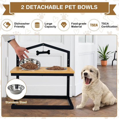 5 Heights Elevated Pet Feeder with 2 Detachable Stainless Steel Bowl, Natural Dog Supplies   at Gallery Canada