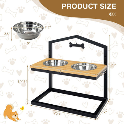 5 Heights Elevated Pet Feeder with 2 Detachable Stainless Steel Bowl, Natural Dog Supplies   at Gallery Canada