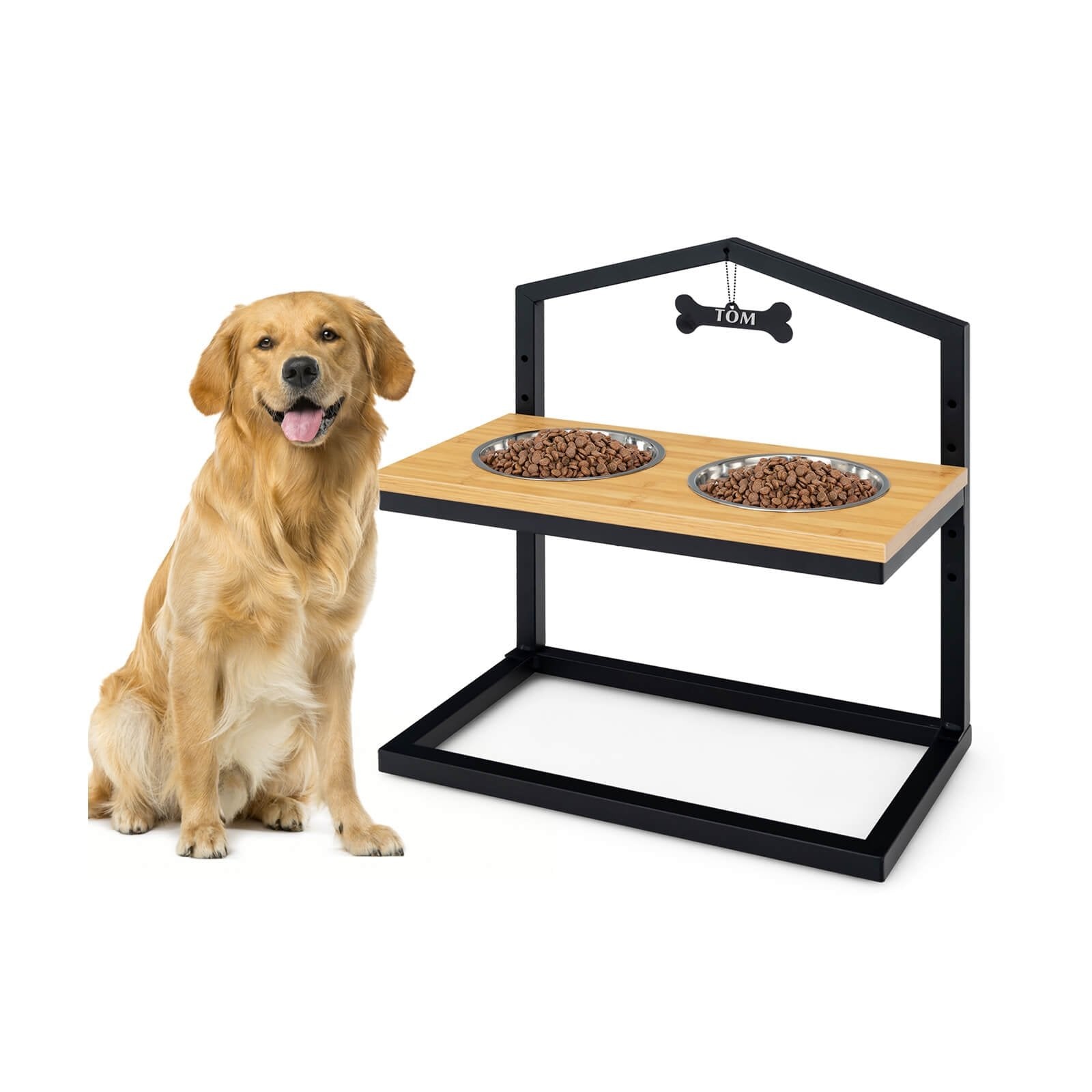 5 Heights Elevated Pet Feeder with 2 Detachable Stainless Steel Bowl, Natural Dog Supplies   at Gallery Canada