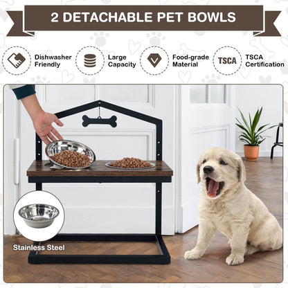 5 Heights Elevated Pet Feeder with 2 Detachable Stainless Steel Bowl, Brown Dog Supplies   at Gallery Canada