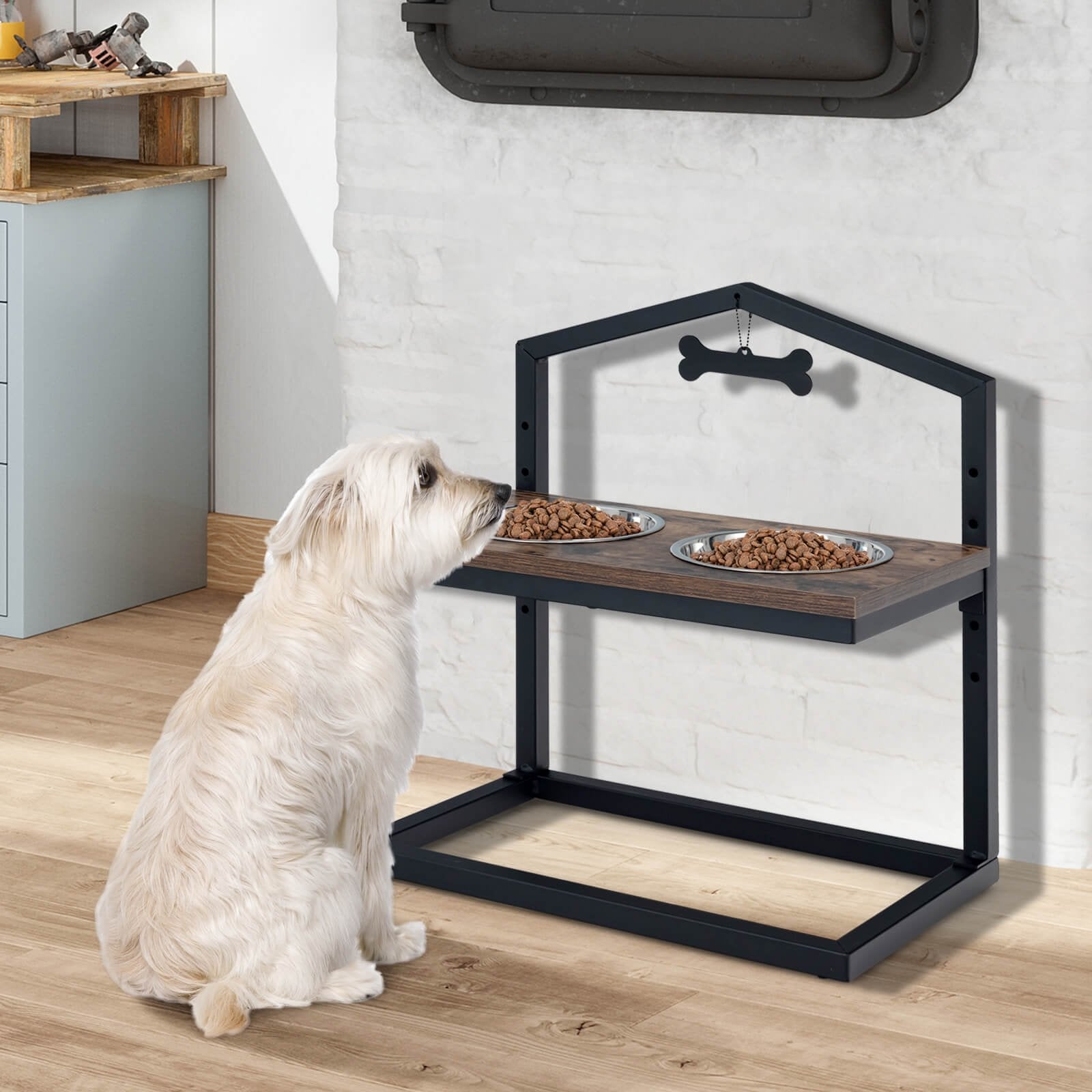 5 Heights Elevated Pet Feeder with 2 Detachable Stainless Steel Bowl, Brown Dog Supplies   at Gallery Canada