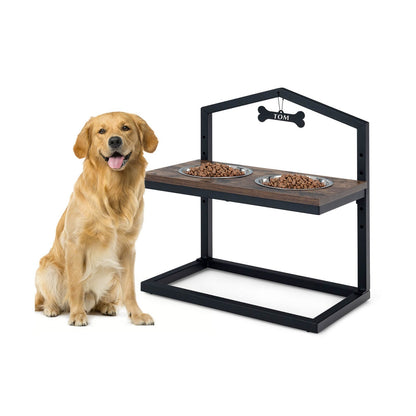 5 Heights Elevated Pet Feeder with 2 Detachable Stainless Steel Bowl, Brown Dog Supplies   at Gallery Canada