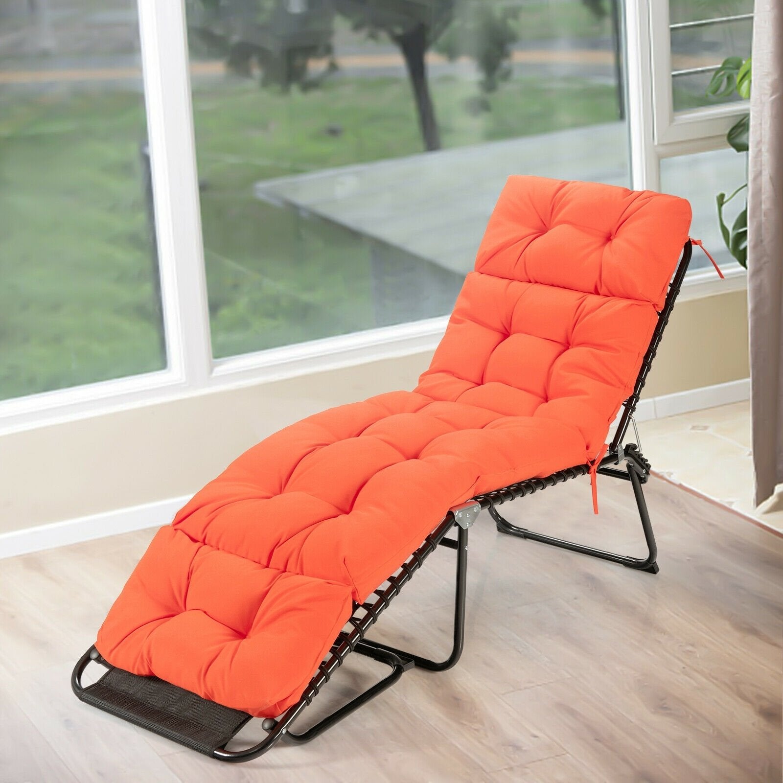 Outdoor Lounge Chaise Cushion with String Ties for Garden Poolside, Orange Outdoor Chaise Lounges   at Gallery Canada