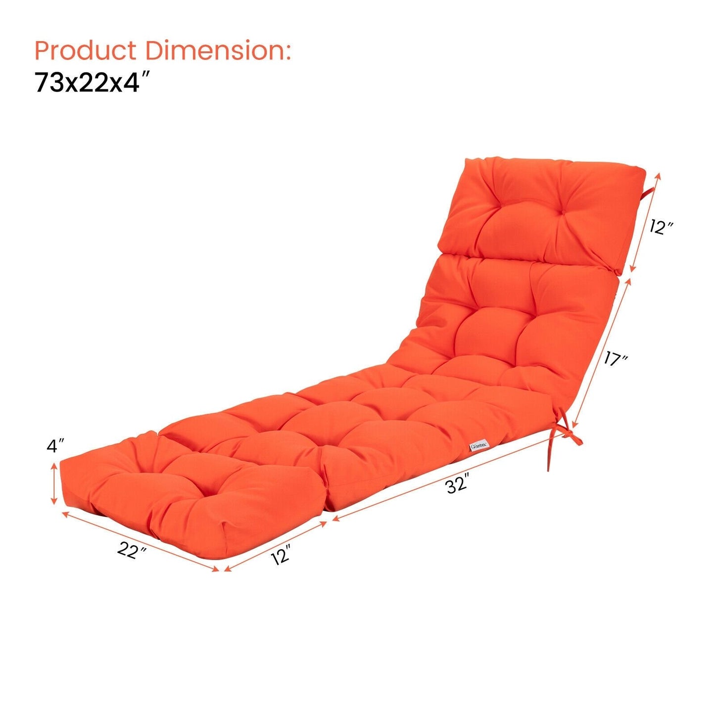 Outdoor Lounge Chaise Cushion with String Ties for Garden Poolside, Orange Outdoor Chaise Lounges   at Gallery Canada