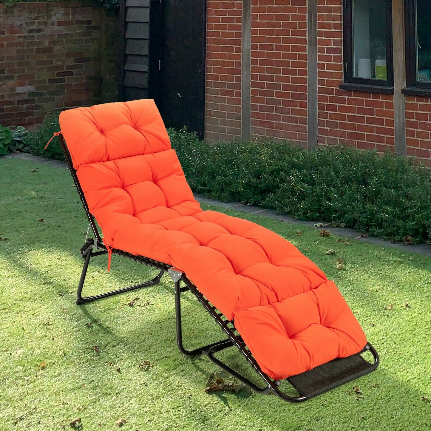 Outdoor Lounge Chaise Cushion with String Ties for Garden Poolside, Orange Outdoor Chaise Lounges   at Gallery Canada