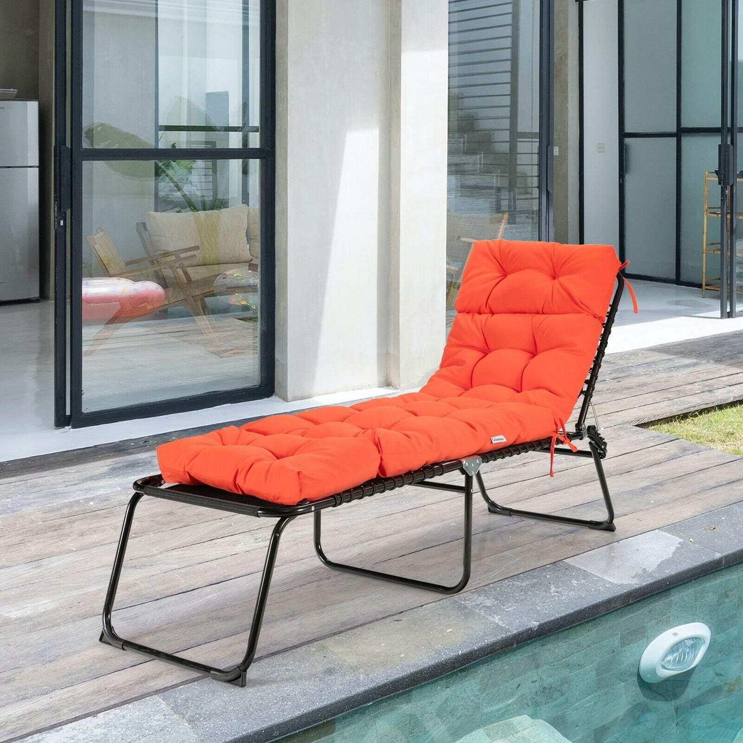 Outdoor Lounge Chaise Cushion with String Ties for Garden Poolside, Orange Outdoor Chaise Lounges   at Gallery Canada