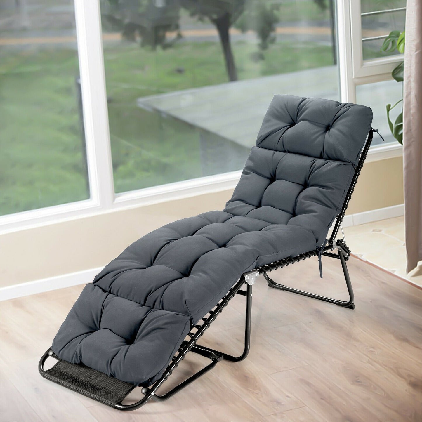 Outdoor Lounge Chaise Cushion with String Ties for Garden Poolside, Gray Outdoor Chaise Lounges   at Gallery Canada