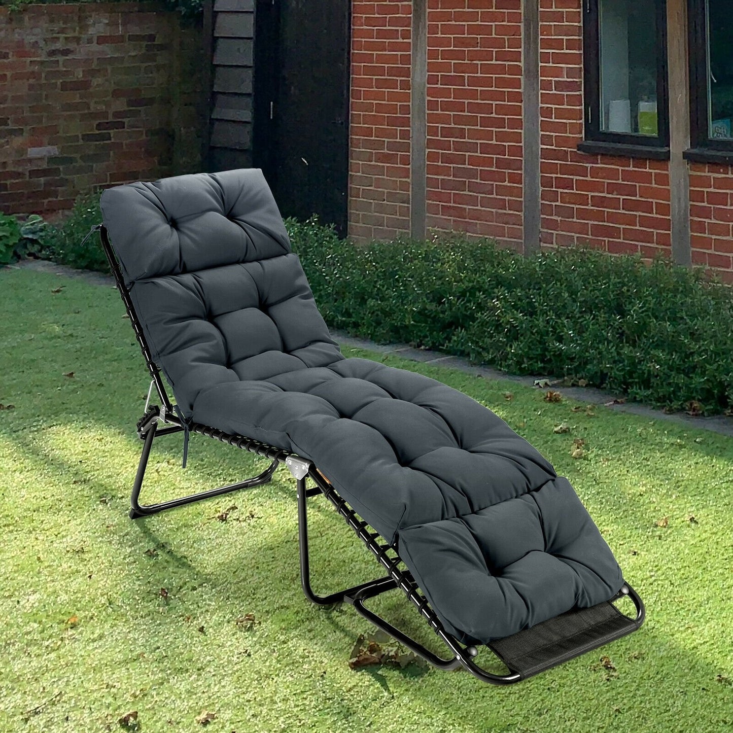 Outdoor Lounge Chaise Cushion with String Ties for Garden Poolside, Gray Outdoor Chaise Lounges   at Gallery Canada