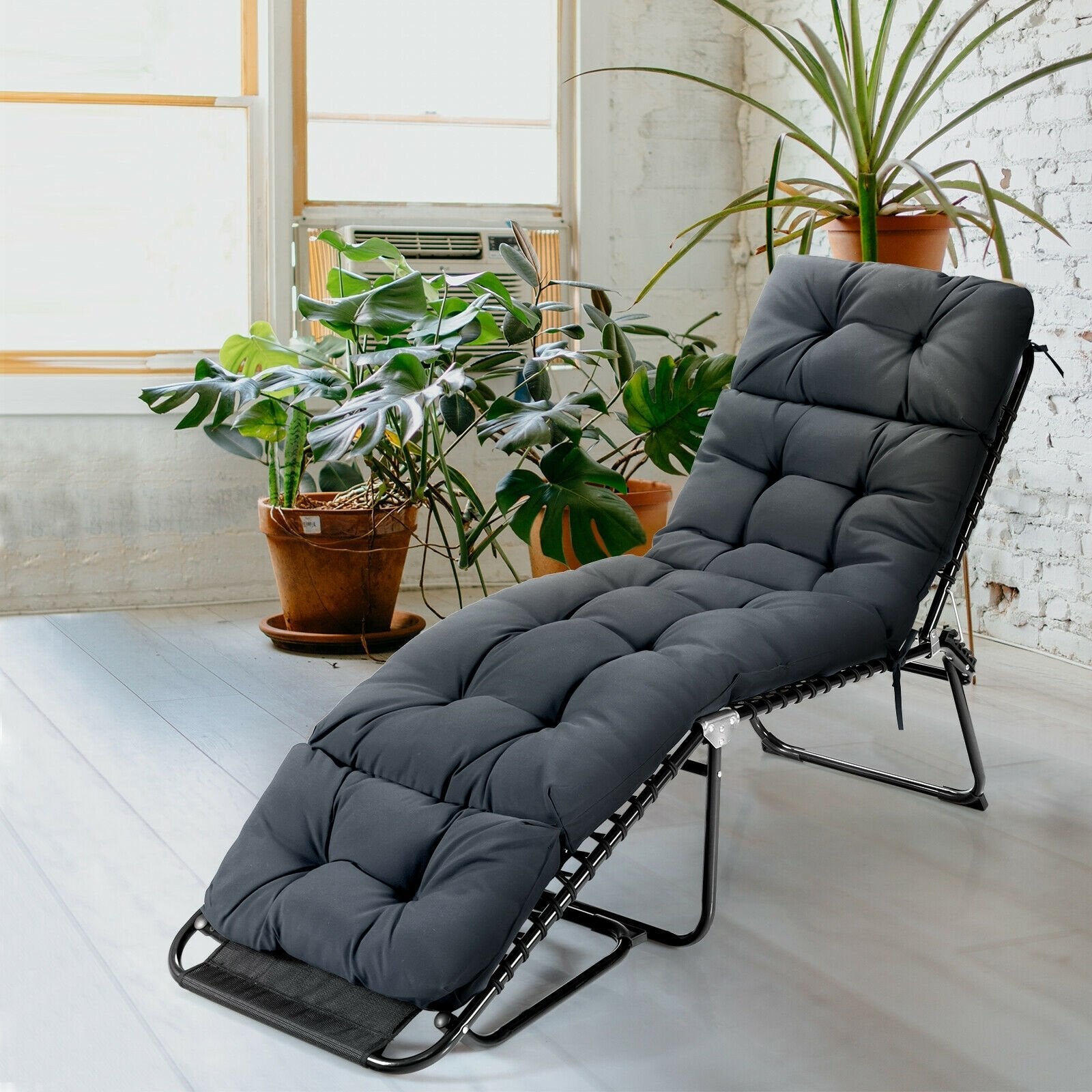 Outdoor Lounge Chaise Cushion with String Ties for Garden Poolside, Gray Outdoor Chaise Lounges   at Gallery Canada