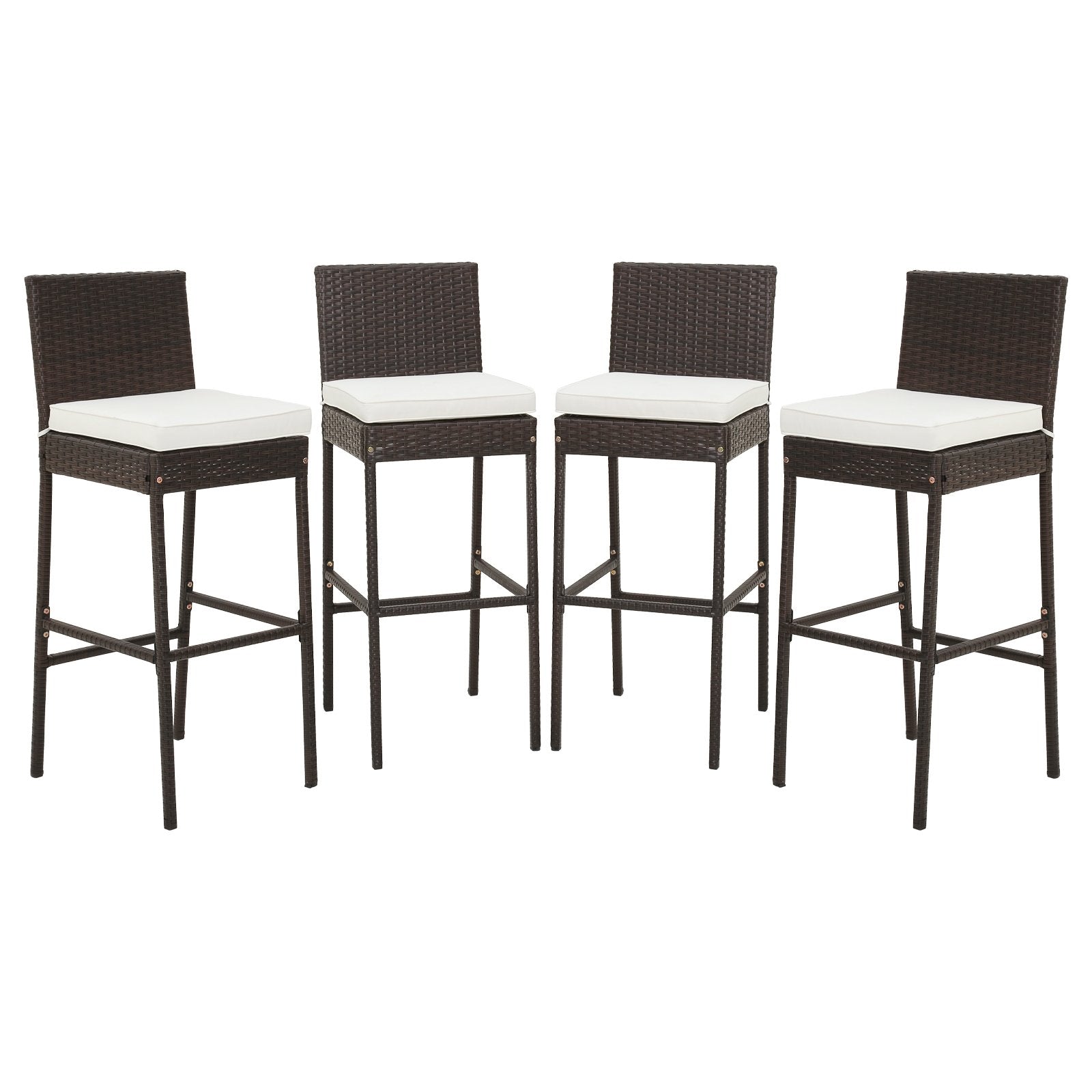 4 Pieces Patio Wicker Barstools with Seat Cushion and Footrest-Set of 4, Off White Patio Bar Furniture   at Gallery Canada