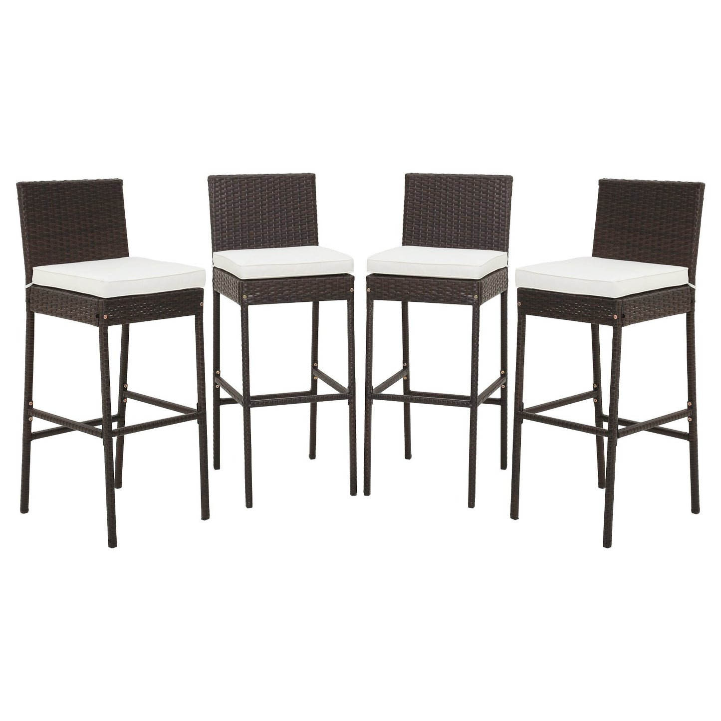 4 Pieces Patio Wicker Barstools with Seat Cushion and Footrest-Set of 4, Off White Patio Bar Furniture   at Gallery Canada