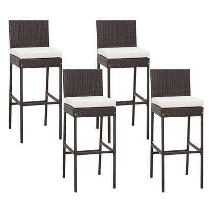 4 Pieces Patio Wicker Barstools with Seat Cushion and Footrest-Set of 4, Off White Patio Bar Furniture   at Gallery Canada