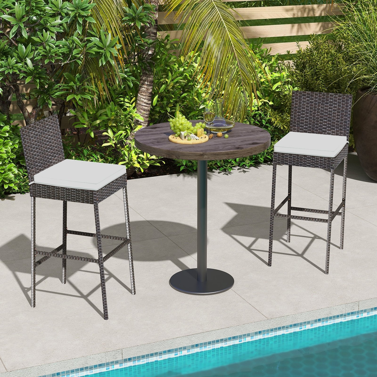 4 Pieces Patio Wicker Barstools with Seat Cushion and Footrest-Set of 4, Off White Patio Bar Furniture   at Gallery Canada