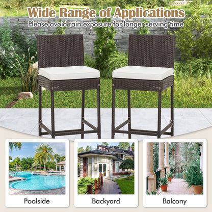 4 Pieces Patio Wicker Barstools with Seat Cushion and Footrest-Set of 4, Off White Patio Bar Furniture   at Gallery Canada