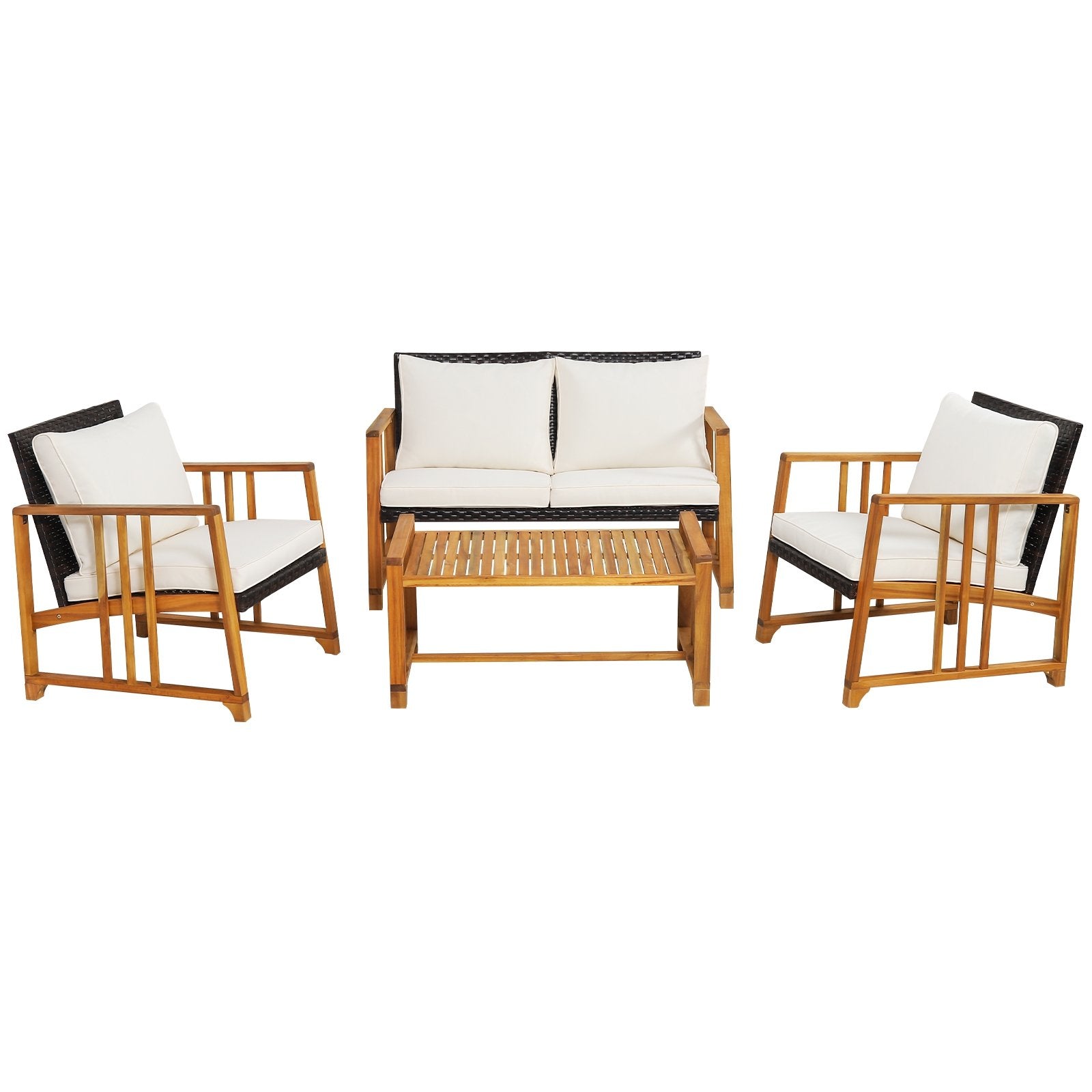 4 Pieces Patio Rattan Conversation Set with Seat and Back Cushions, Off White Patio Conversation Sets   at Gallery Canada