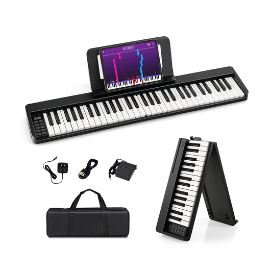 61-Key Folding Piano Keyboard with Full Size Keys and Music Stand, Black - Gallery Canada