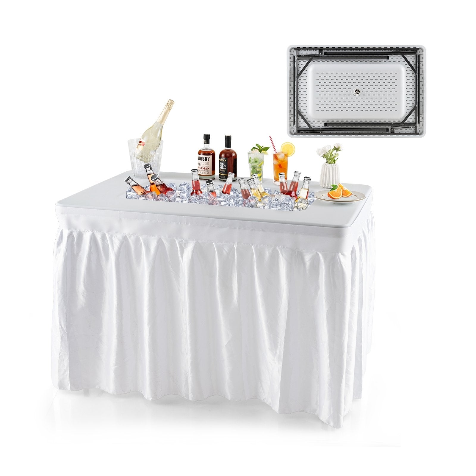 4 Feet Folding Ice Bin Table with Skirt for Camping Picnic Wedding, White Camping Furniture   at Gallery Canada