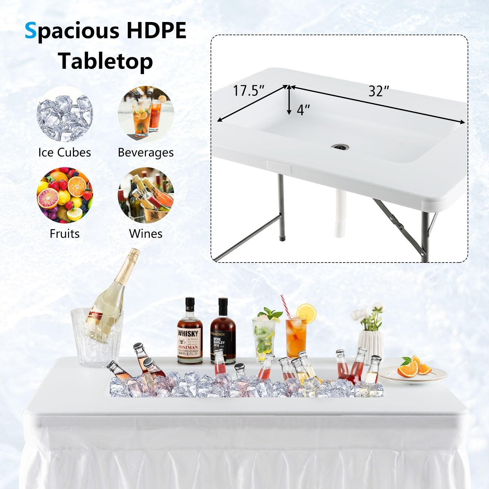 4 Feet Folding Ice Bin Table with Skirt for Camping Picnic Wedding, White Camping Furniture   at Gallery Canada