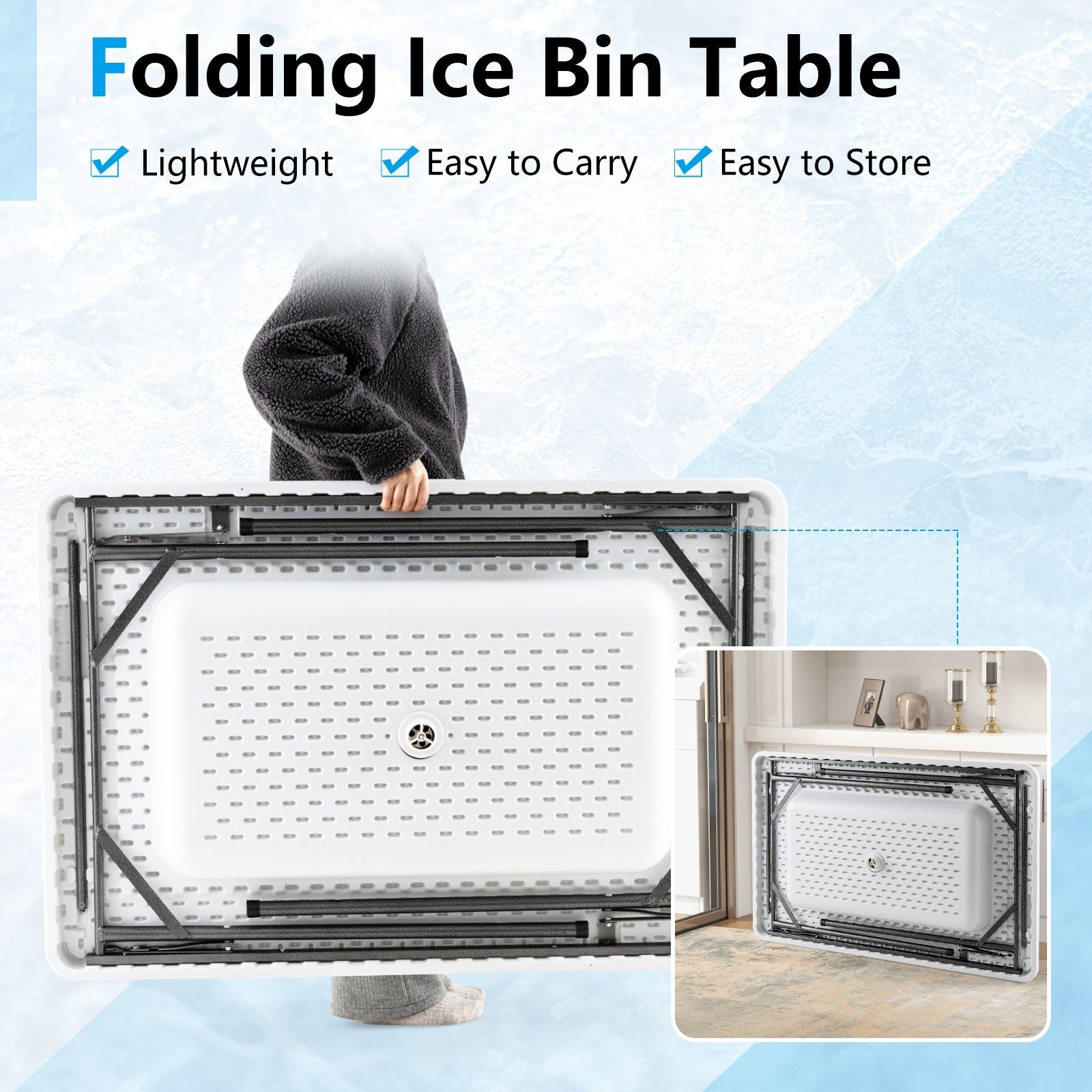 4 Feet Folding Ice Bin Table with Skirt for Camping Picnic Wedding, White Camping Furniture   at Gallery Canada