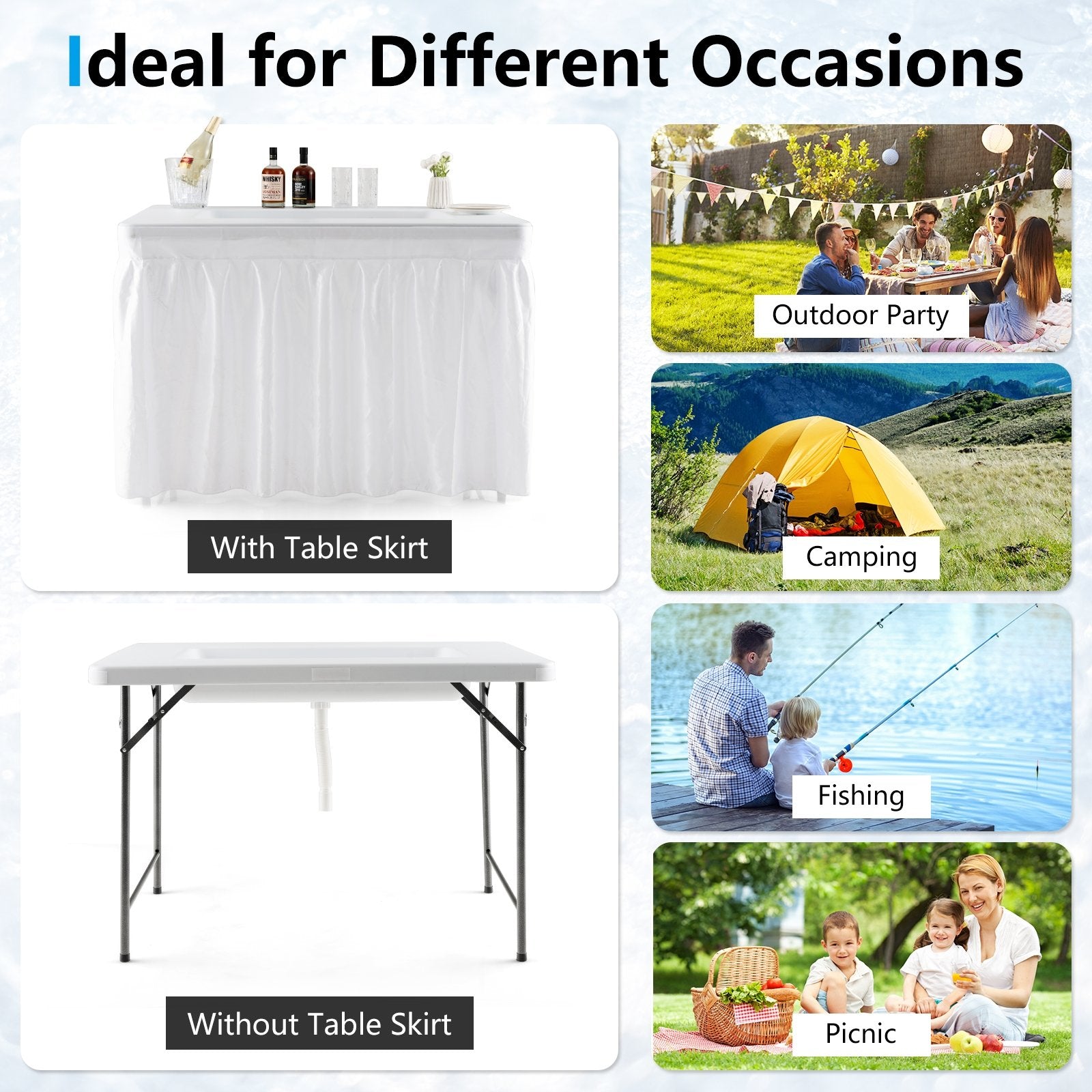 4 Feet Folding Ice Bin Table with Skirt for Camping Picnic Wedding, White Camping Furniture   at Gallery Canada