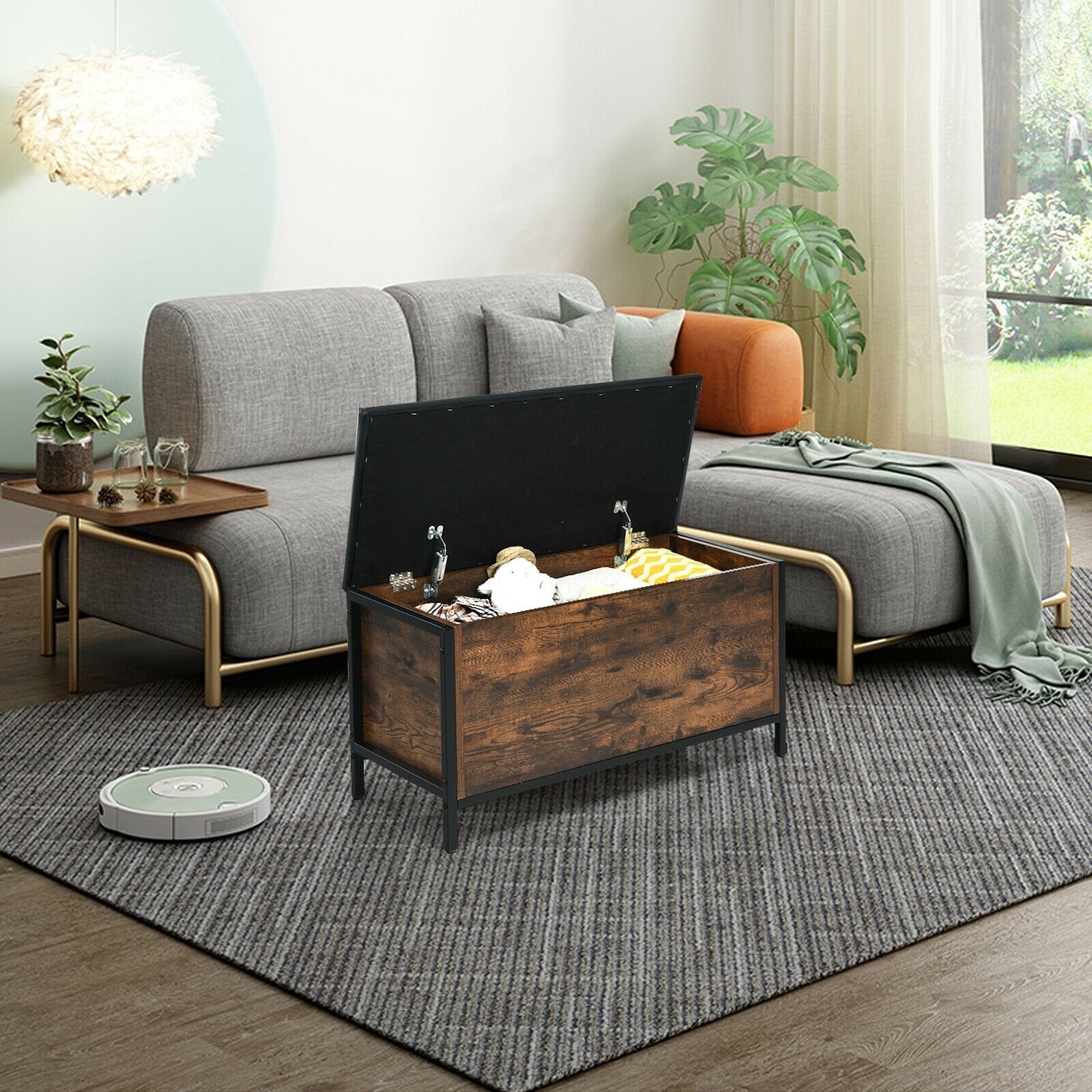 Entryway Flip Top Ottoman Stool with Padded Seat, Rustic Brown Shoe Racks & Storage Benches   at Gallery Canada