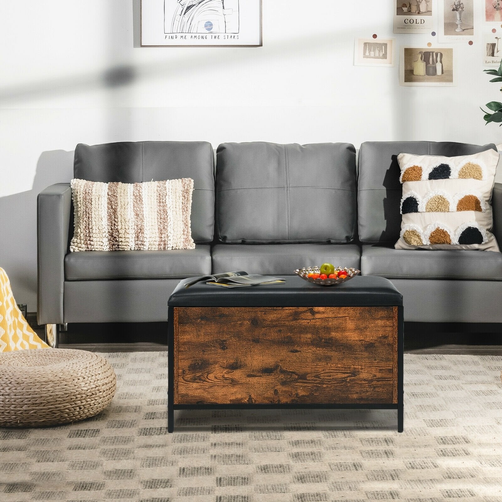 Entryway Flip Top Ottoman Stool with Padded Seat, Rustic Brown Shoe Racks & Storage Benches   at Gallery Canada