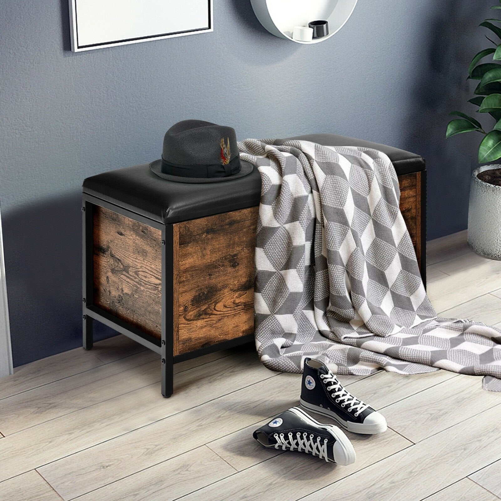 Entryway Flip Top Ottoman Stool with Padded Seat, Rustic Brown Shoe Racks & Storage Benches   at Gallery Canada