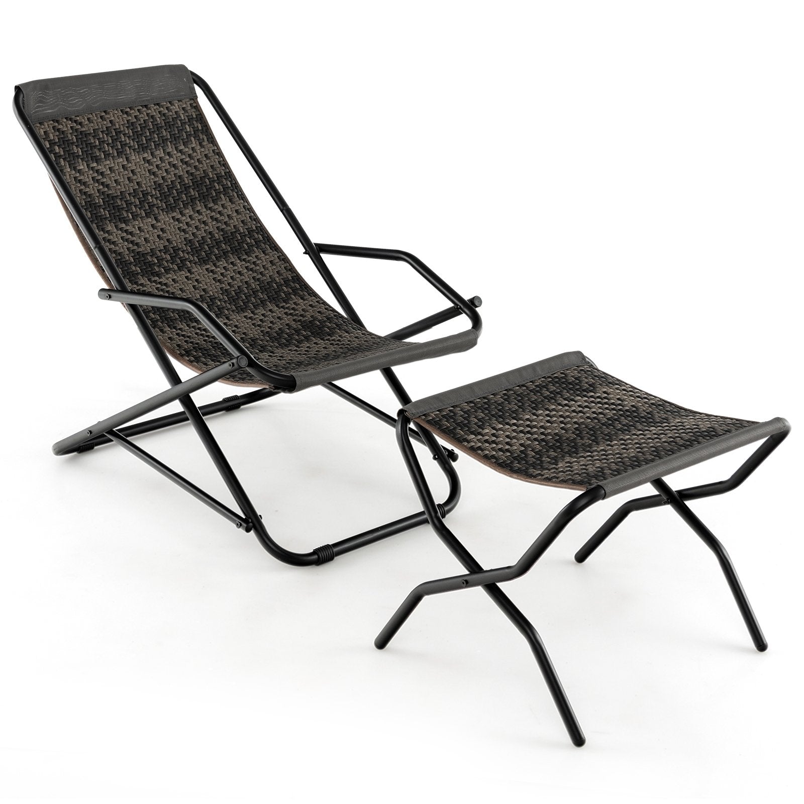 Patio PE Wicker Rocking Chair with Armrests and Metal Frame, Gray Patio Rocking Chairs & Gliders   at Gallery Canada