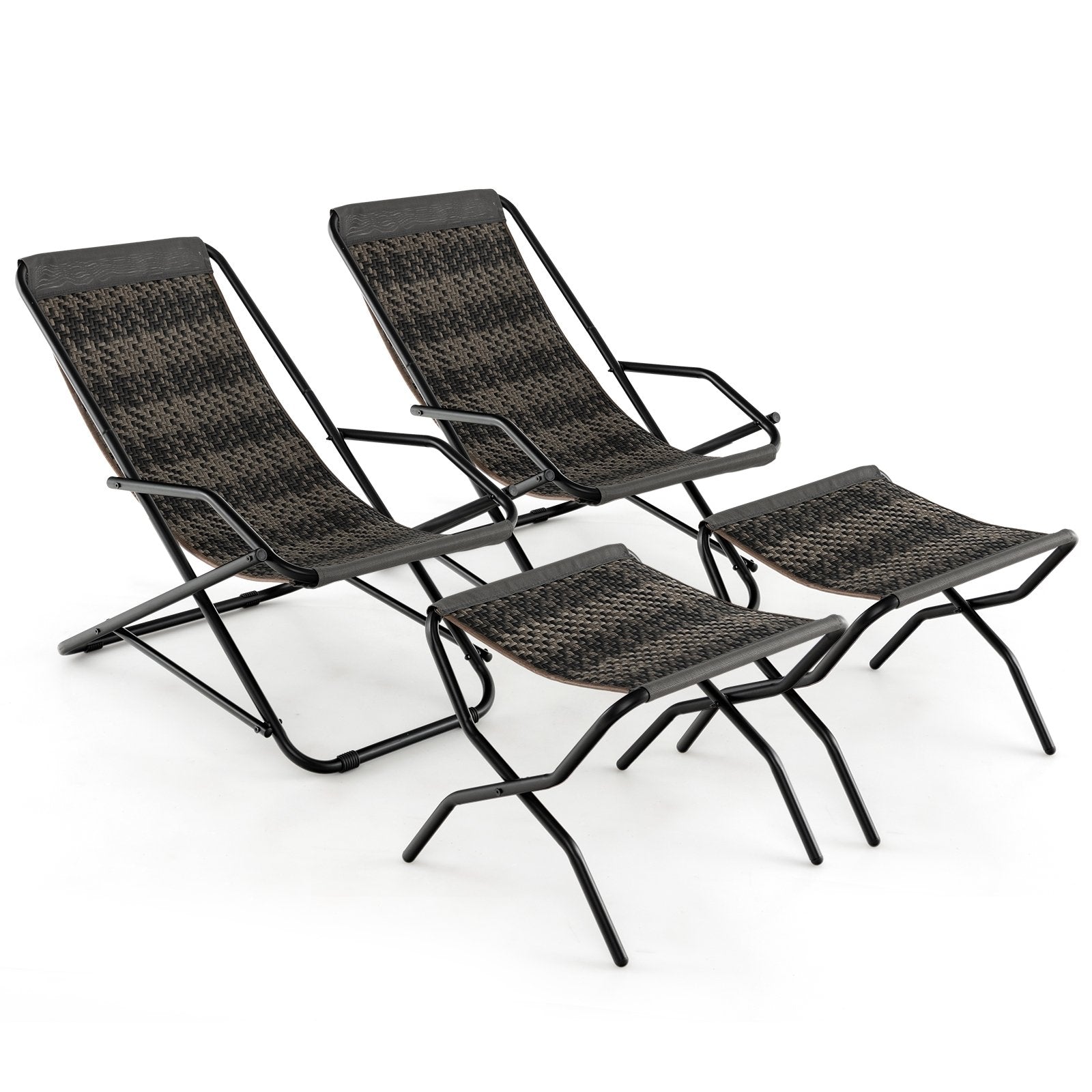 Patio PE Wicker Rocking Chair with Armrests and Metal Frame, Gray Patio Rocking Chairs & Gliders   at Gallery Canada