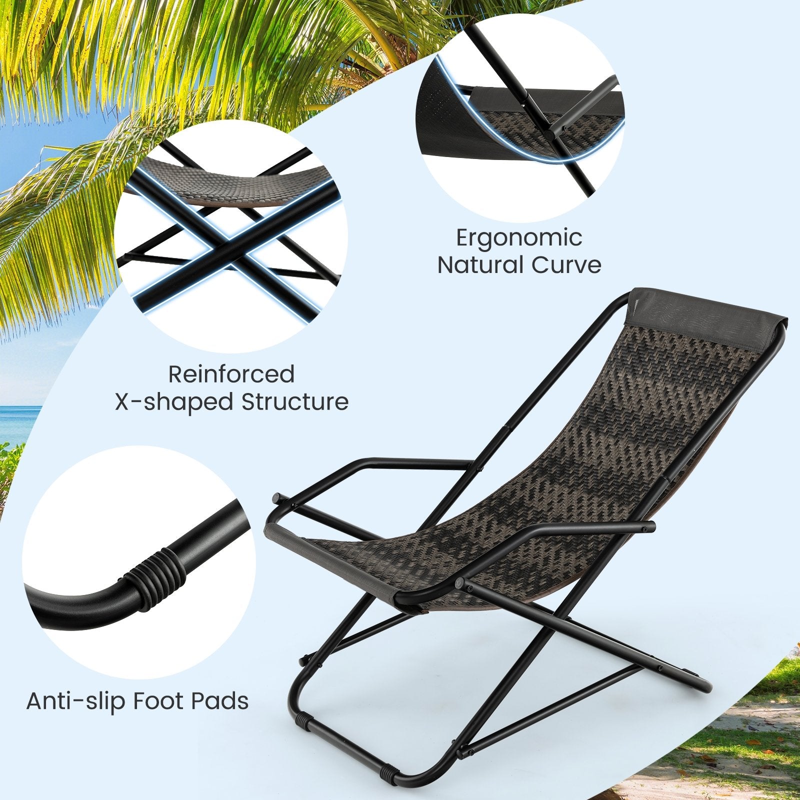 Patio PE Wicker Rocking Chair with Armrests and Metal Frame, Gray Patio Rocking Chairs & Gliders   at Gallery Canada